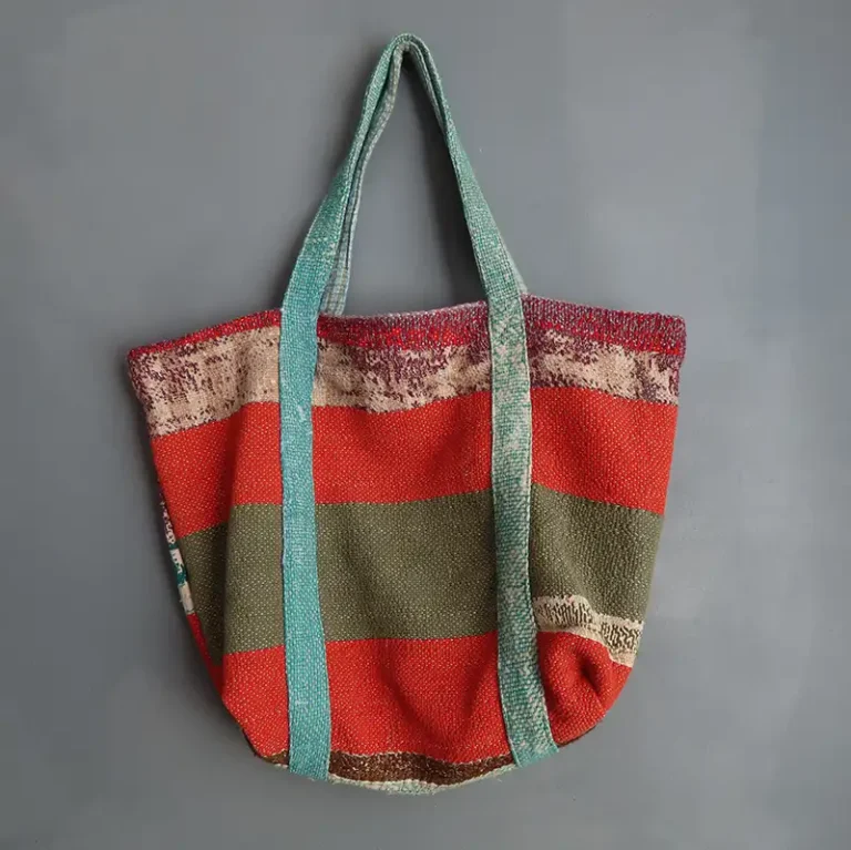 striped kantha fabric tote bag