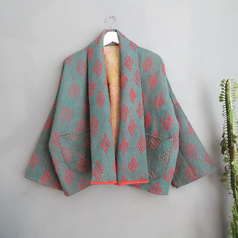 short kantha quilted jacket