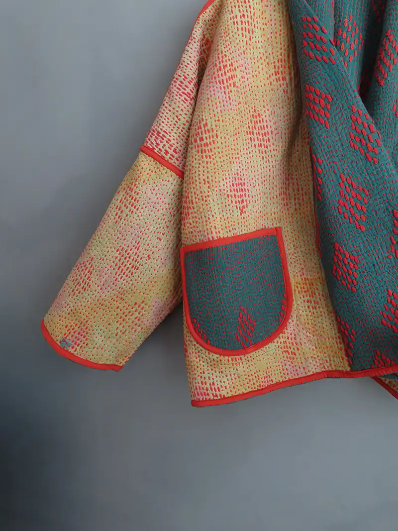 short kantha quilted jacket
