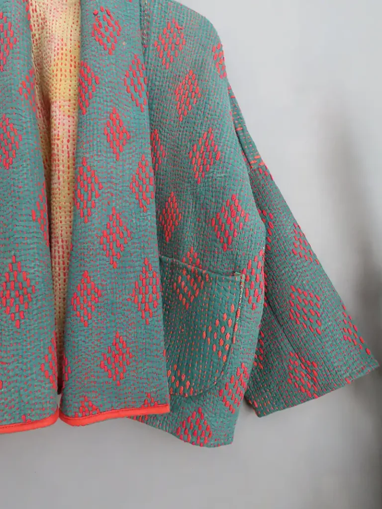 short kantha quilted jacket
