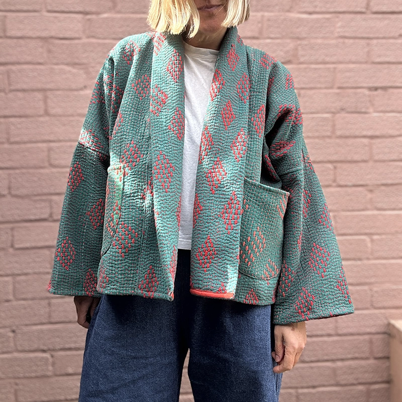 short kantha quilted jacket