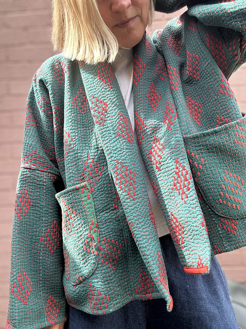 short kantha quilted jacket