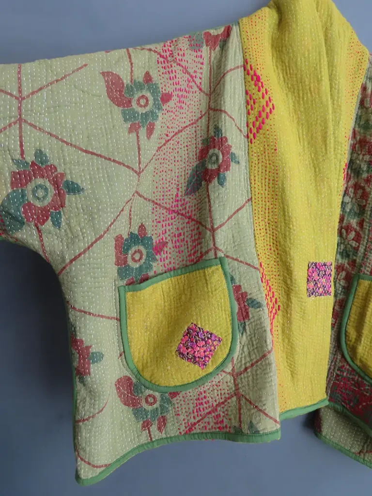 reverse side of kantha fabric jacket