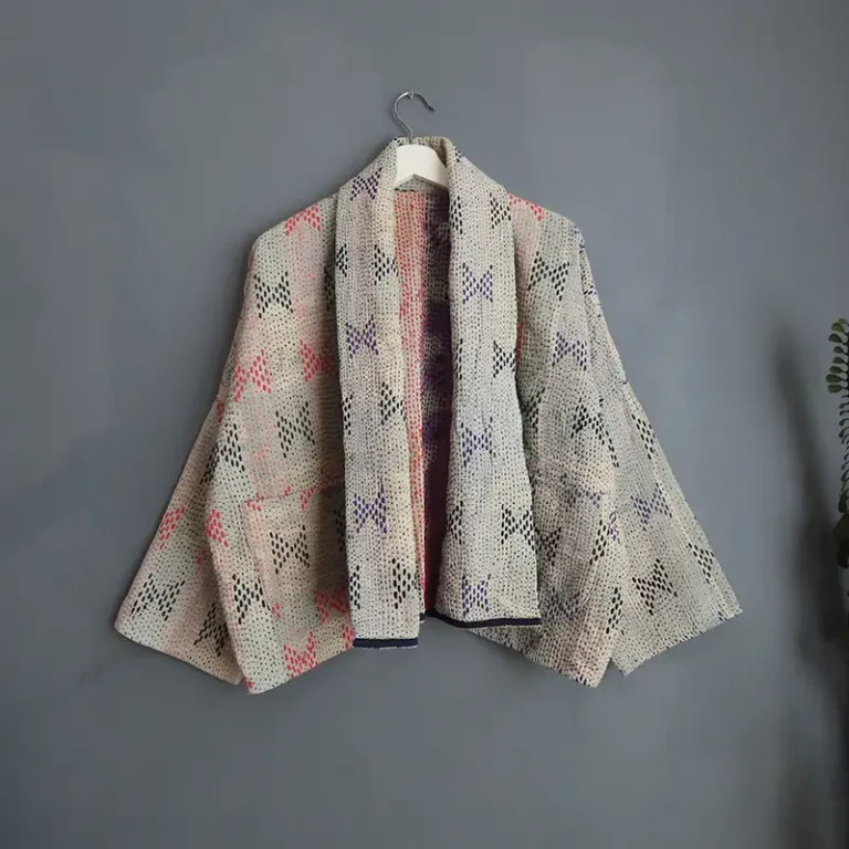 front view of vintage kantha fabric jacket