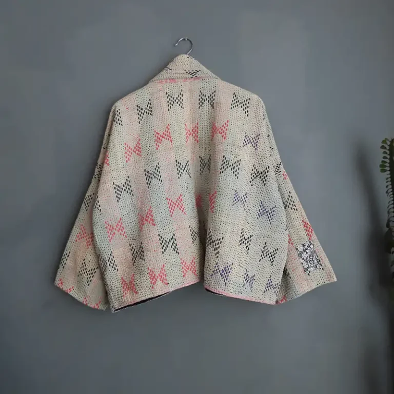 back view of vintage kantha fabric jacket