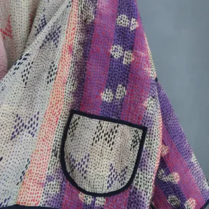 reversible kantha fabric jacket details
