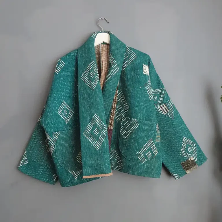 green kantha fabric jacket