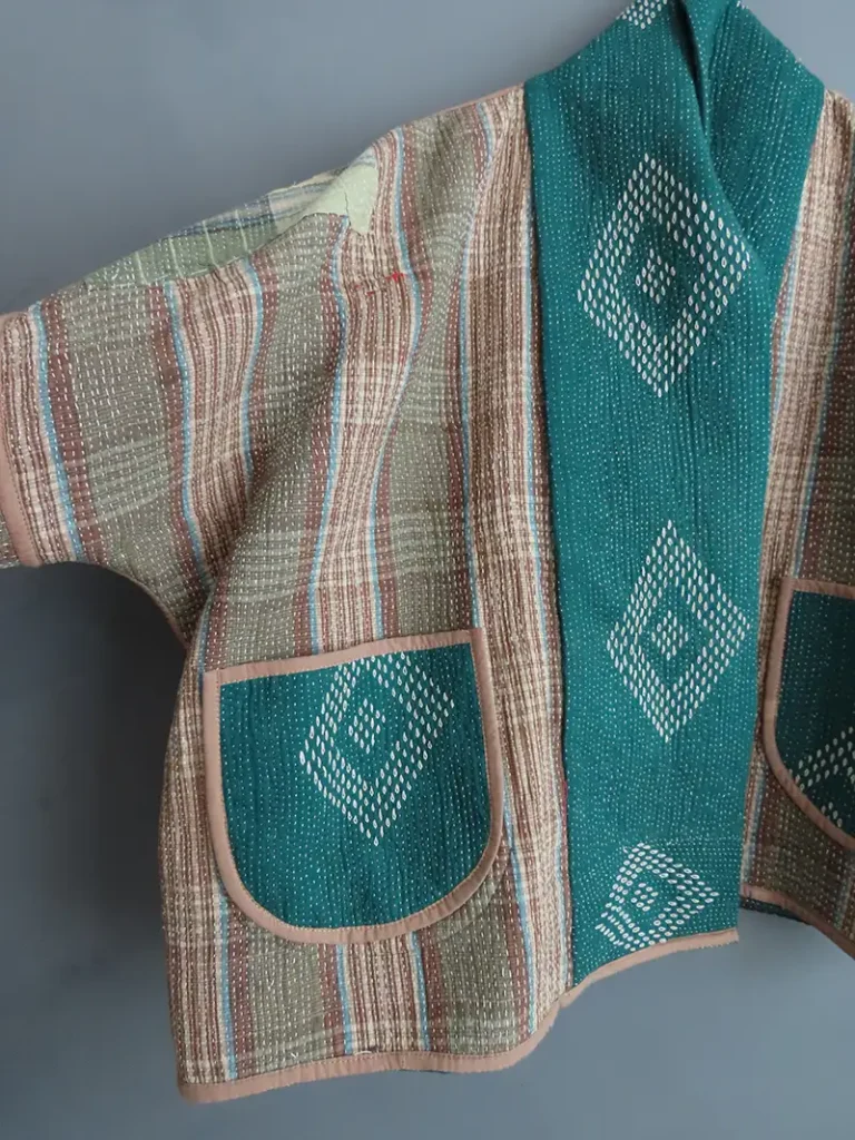 reversible kantha fabric jacket