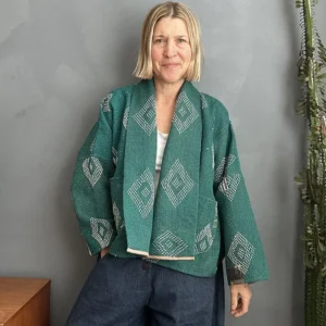 green kantha fabric jacket