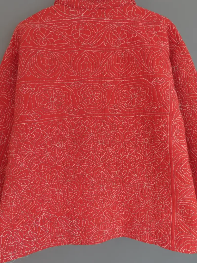 ZOOM IN DETAIL OF KANTHA JACKET EMBROIDERY