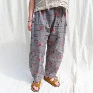 woman wearing handloom jamdani pattern trousers