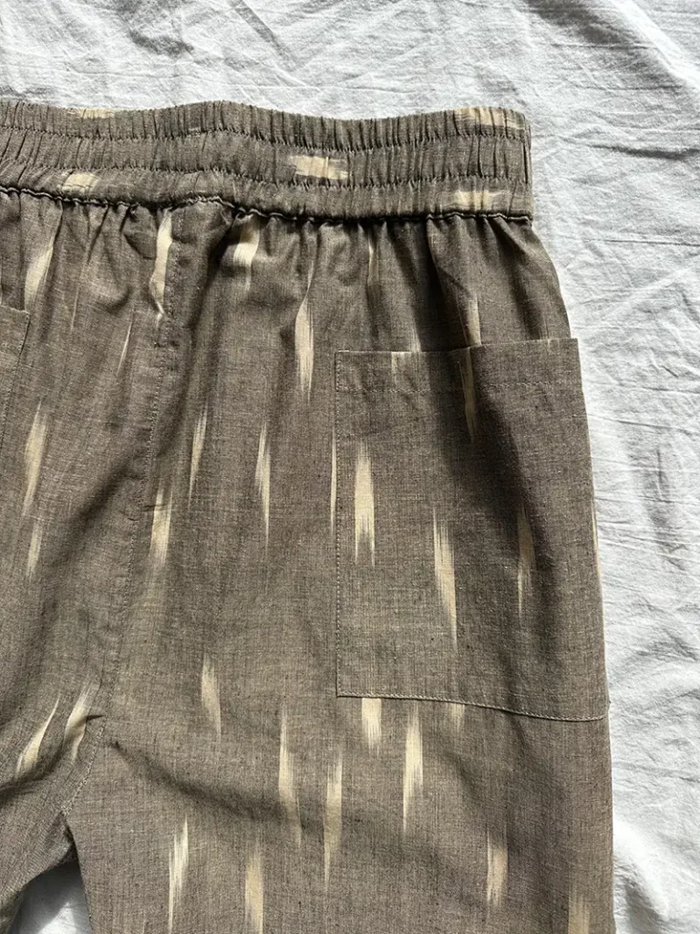 ikat cotton pattern in khaki brown and cream