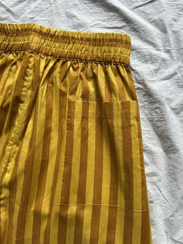 yellow striped pull on trousers