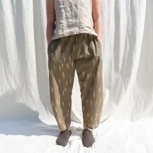 woman wearing cotton ikat trousers