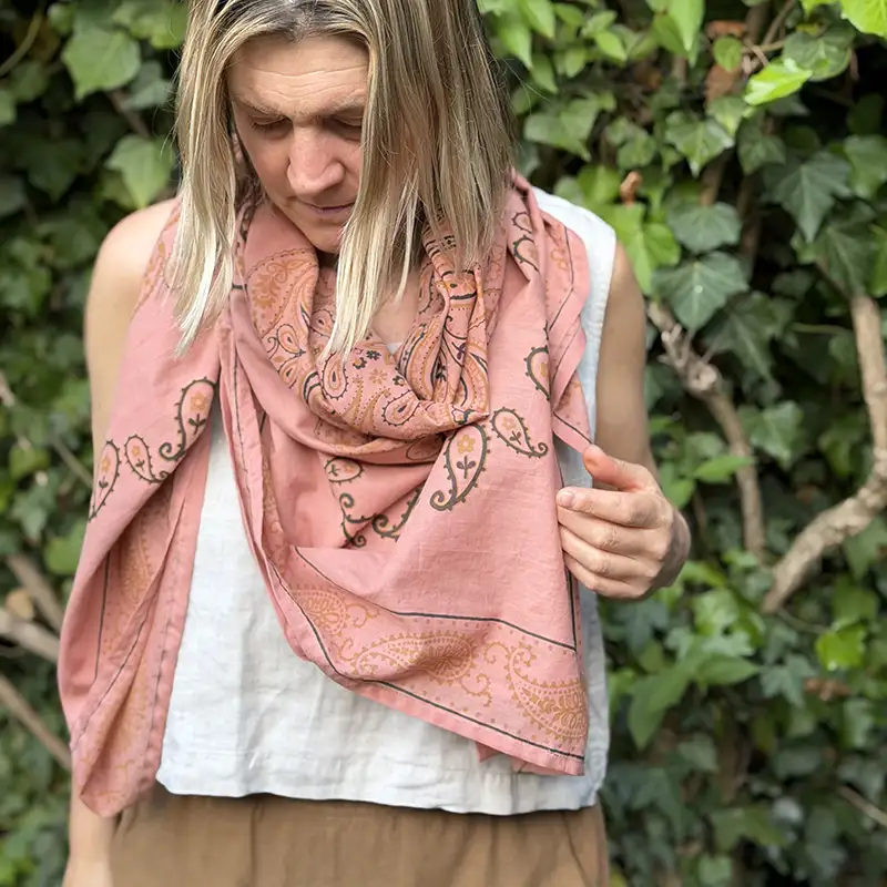 woman wearing large bandana scarf