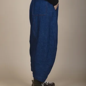 side view of woman wearing hemp cotton denim jeans
