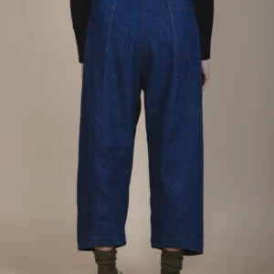 bottom view of side view of woman wearing hemp cotton denim jeans