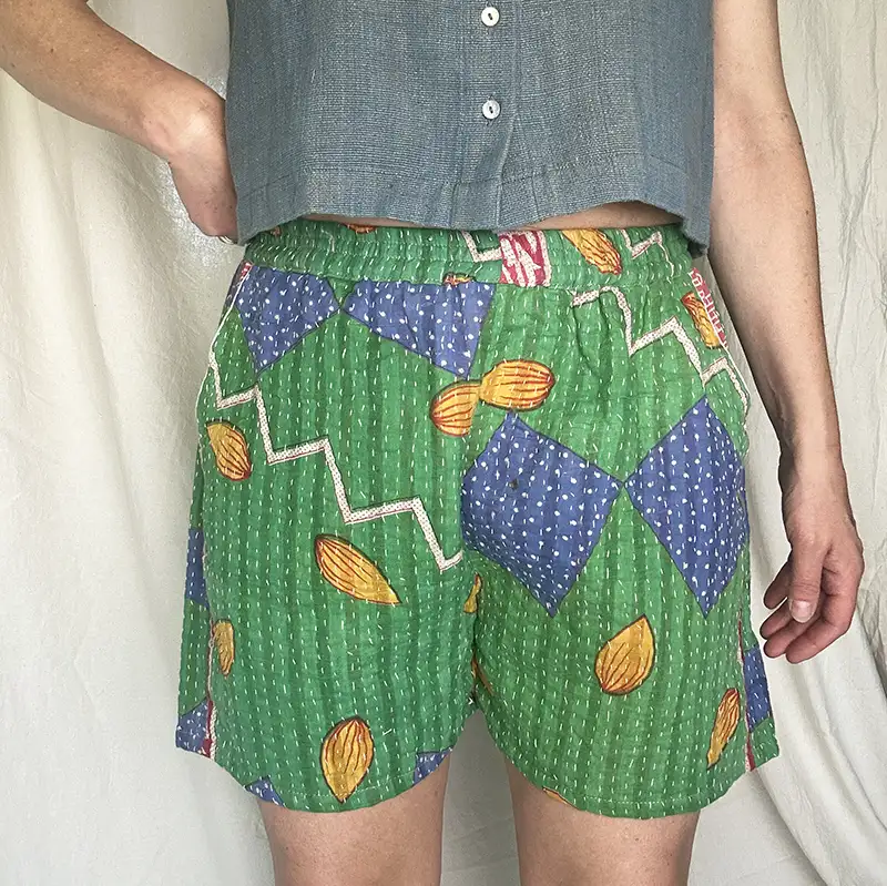 woman wearing boho festival shorts