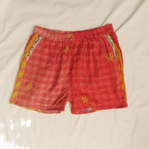 pink kantha stitched shorts