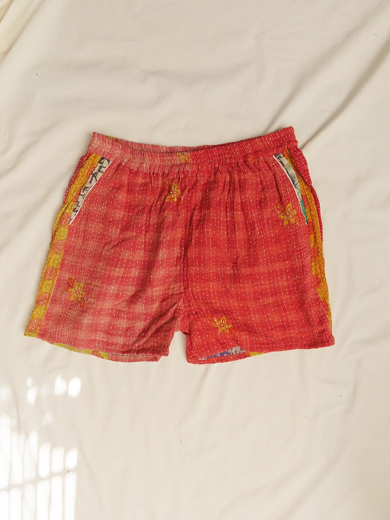 pink kantha stitched shorts