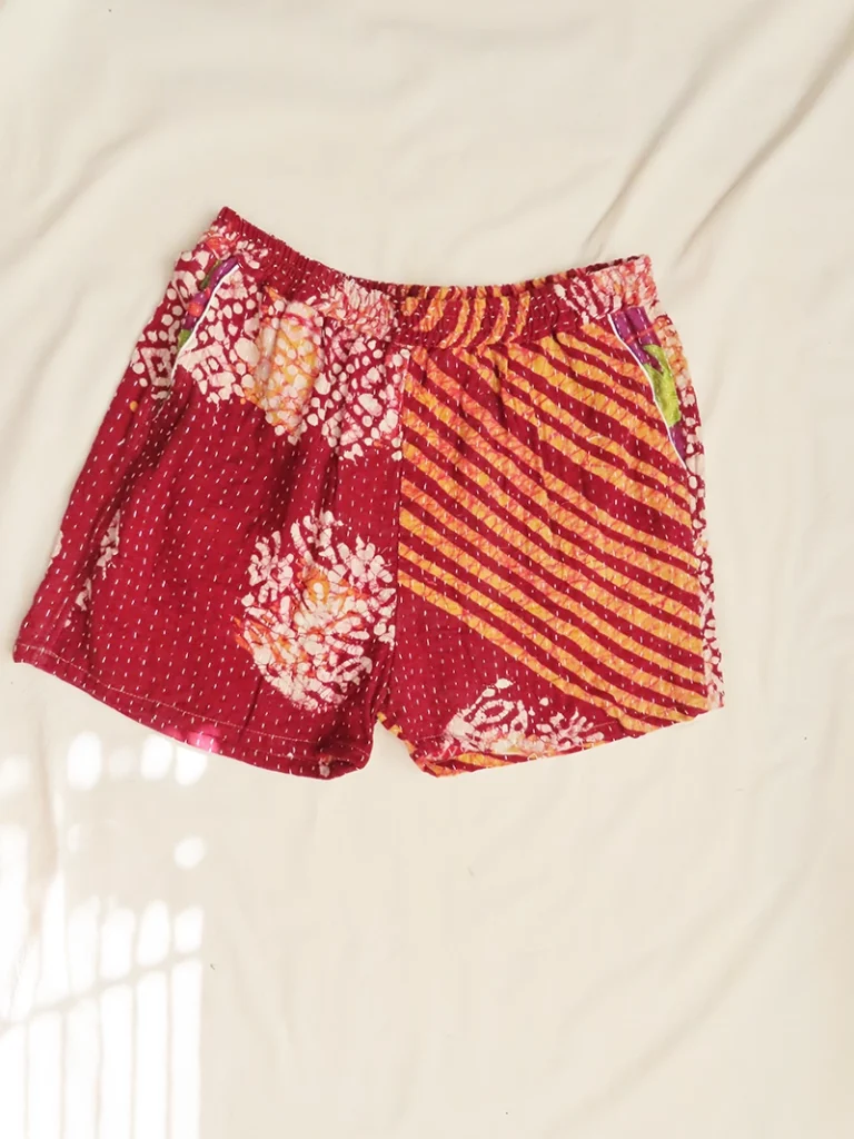 dark red striped boho festival shorts