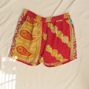 red and yellow boho festival shorts