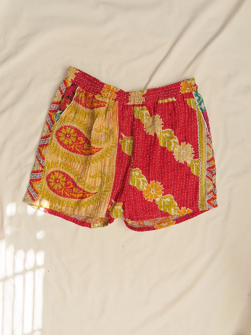 red and yellow boho festival shorts