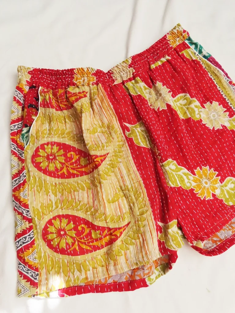 red and yellow boho festival shorts