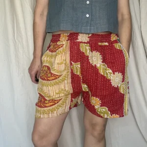 woman wearing boho festival shorts