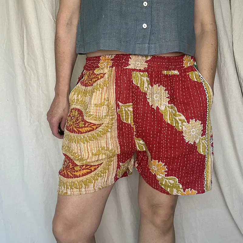 woman wearing boho festival shorts