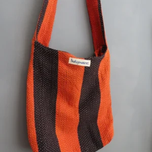 striped kantha fabric bag