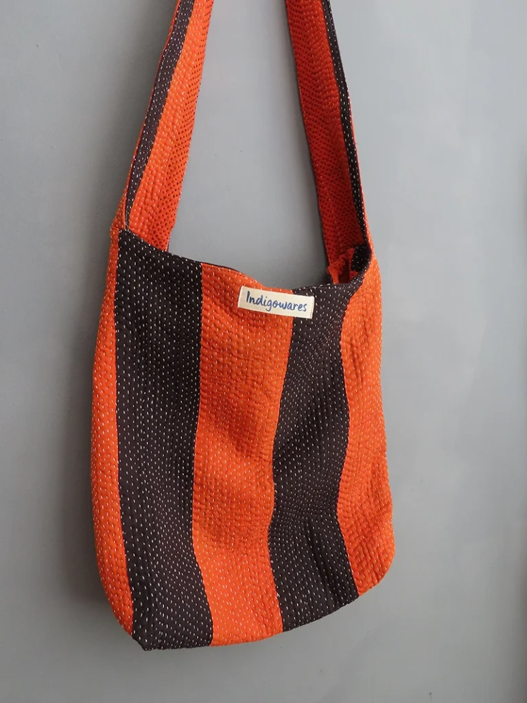 striped kantha fabric bag