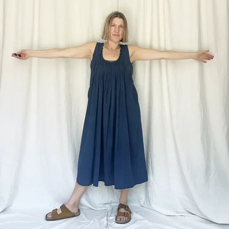 woman wearing Indigo Pintuck Dress