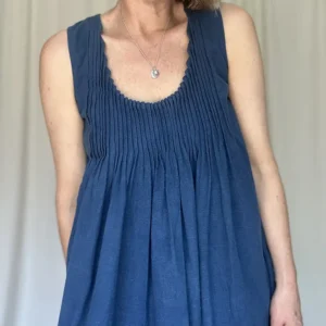 zoom in of natural indigo pintuck dress
