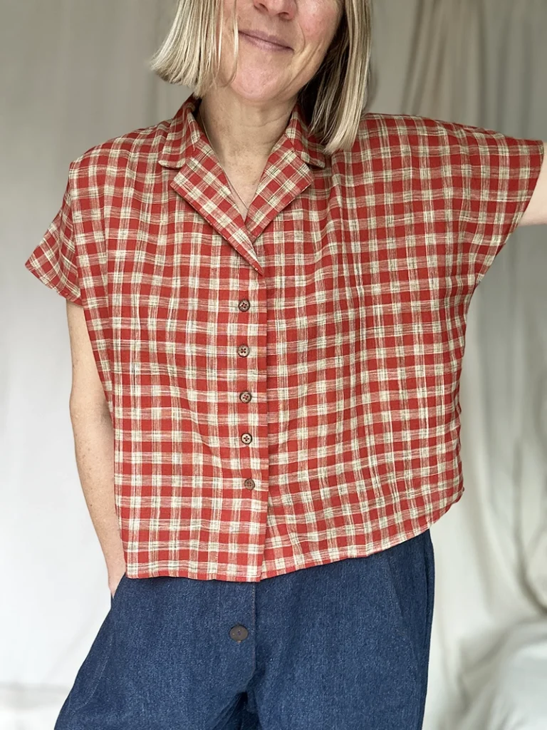 woman wearing Handloom Kala cotton shirt