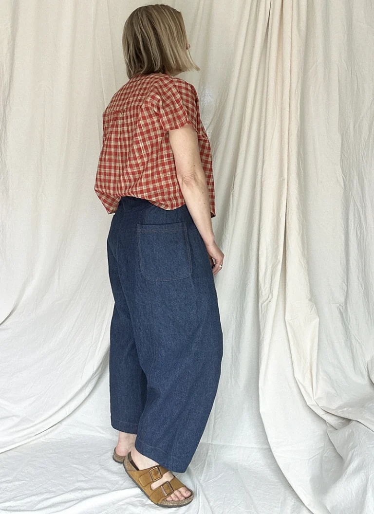 woman wearing Structured soft barrel leg jeans