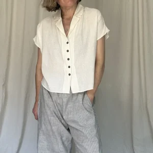 woman wearing organic cotton short sleeved shirt
