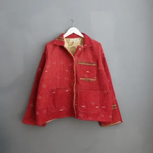 Deep red kantha chore jacket
