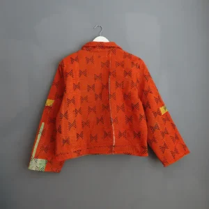 back side of orange kantha chore jacket