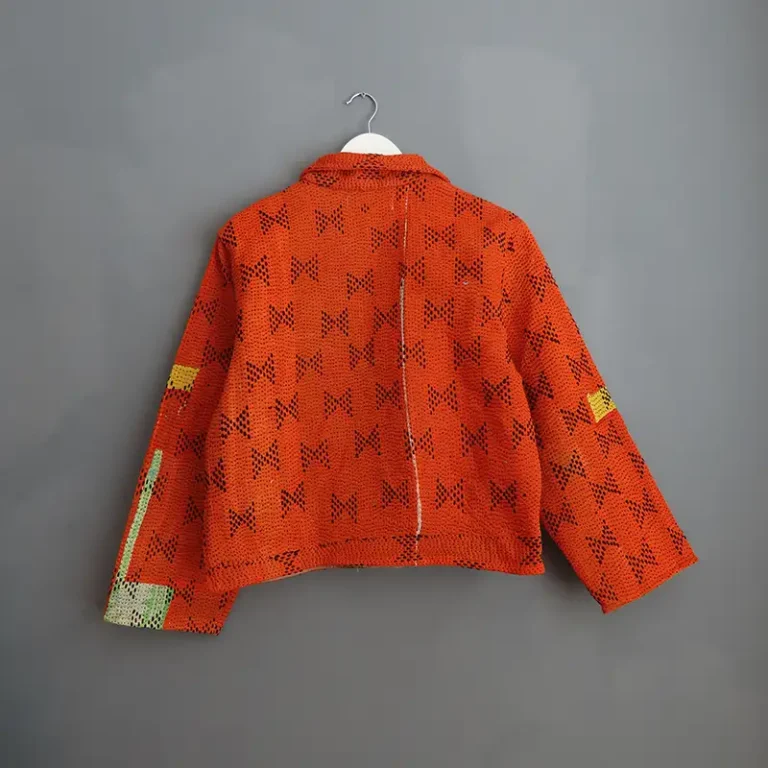 back side of orange kantha chore jacket