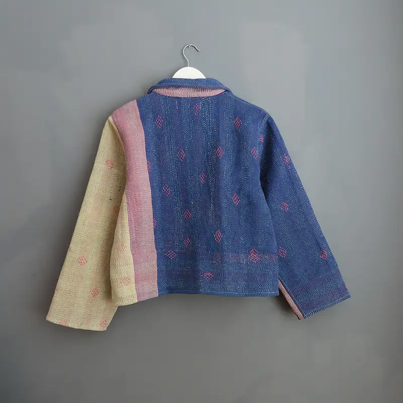 reverse side of blue kantha chore jacket