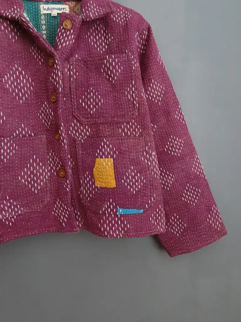 close up pf kantha jacket stitching