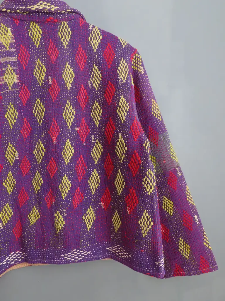 back shot of kantha stitching chore jacket