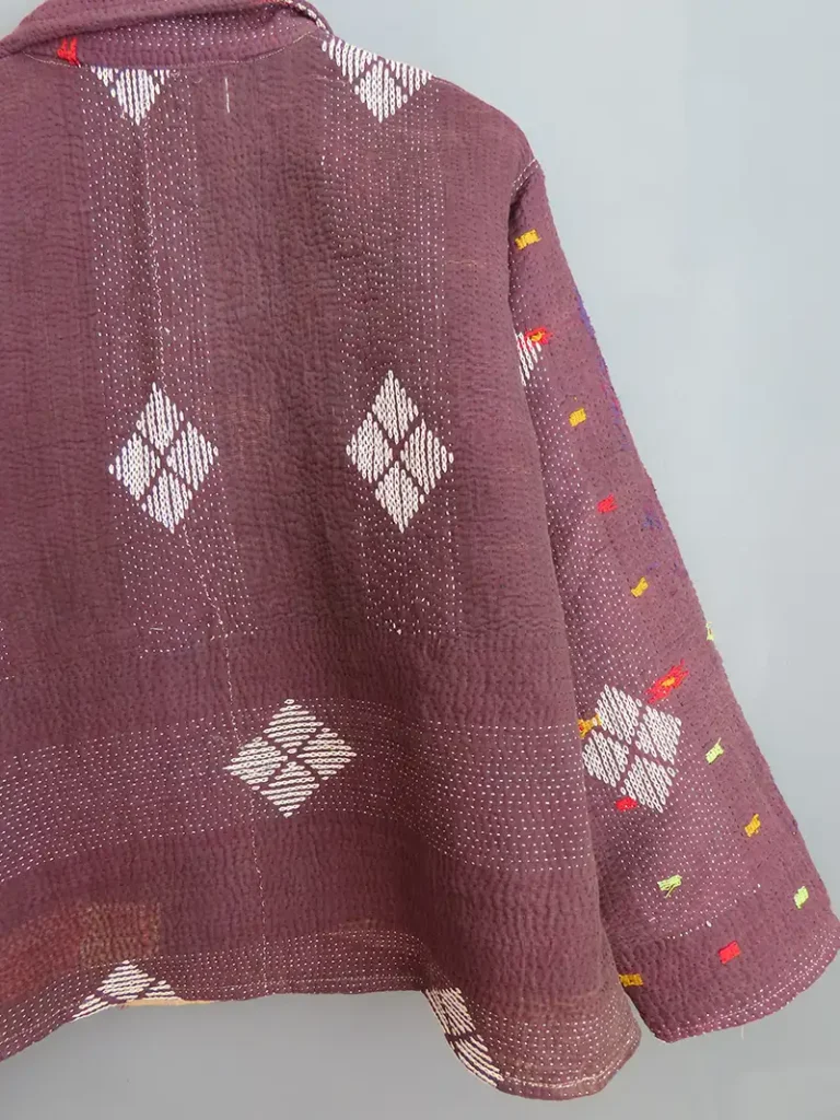 zoom in of kantha jacket embroidery