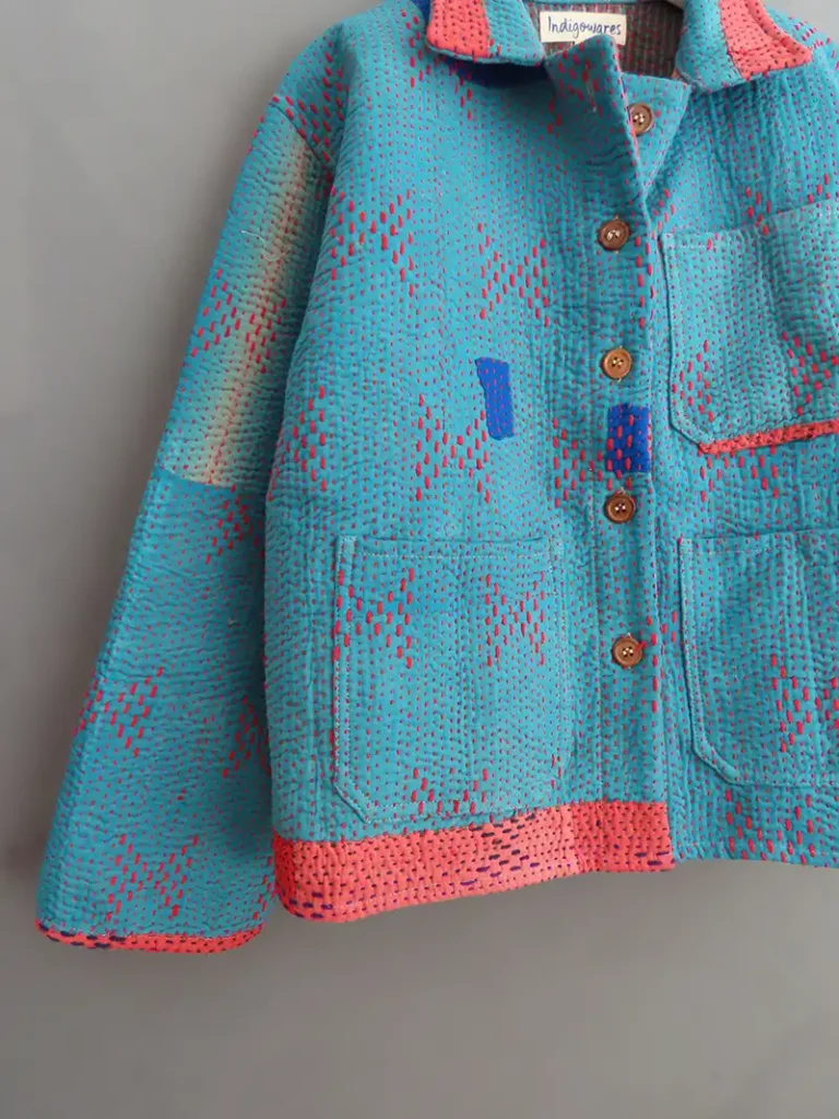 close up of kantha stitching