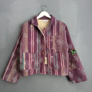 fresh purple kantha chore jacket