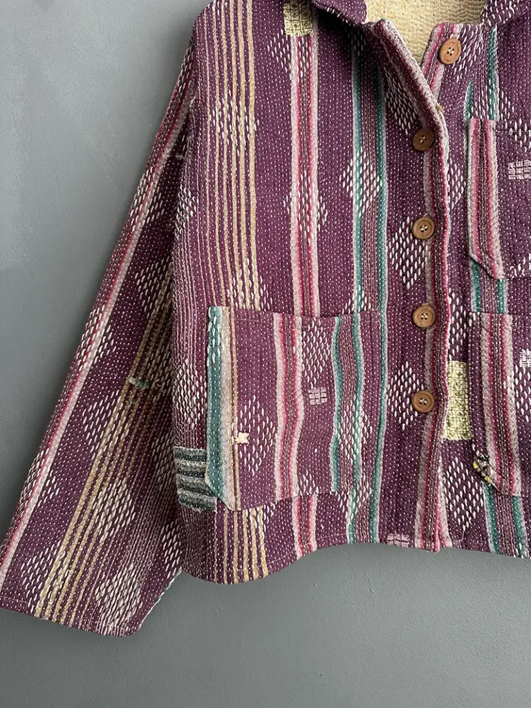 zoom in of kantha stitching details