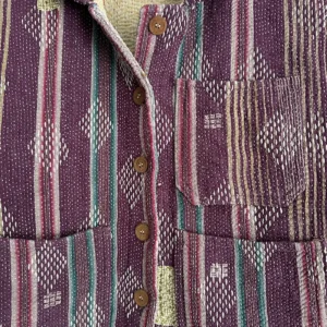 front view of kantha chore jacket stitching