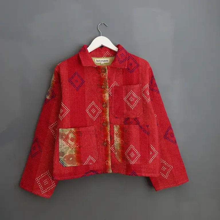 warm red kantha chore jacket