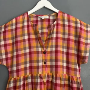 loose midi dress in rainbow check